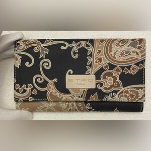 Etro Authentic Vintage Women's Black and Brown Paisley Patterned Fabric Wallet